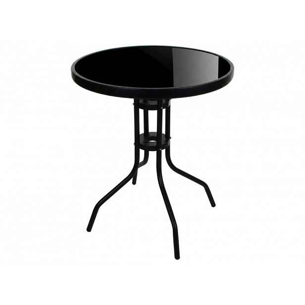 Kulatý zahradní stůl se skleněnou deskou ISLAND BLACK 60 cm, černý