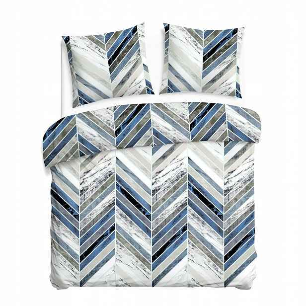 Povlečení 160x200 bílá modro-šedá s geometrickou jedličkou CottonLove