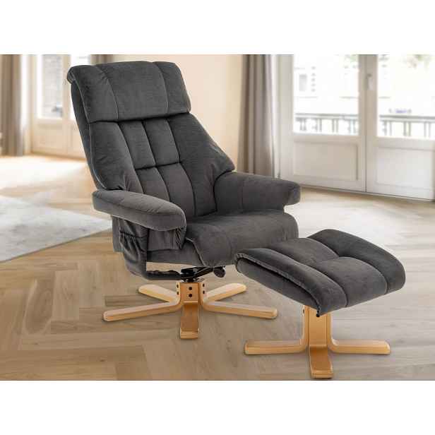 Relaxační křeslo s taburetem Merita, antracitová látka