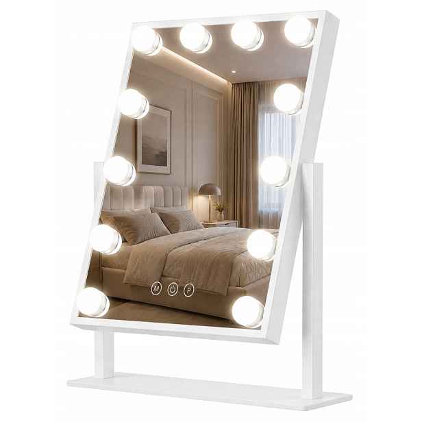 Zrcadlo 12LED podsvícené 30x40 cm Kosmetické na líčení Hollywood