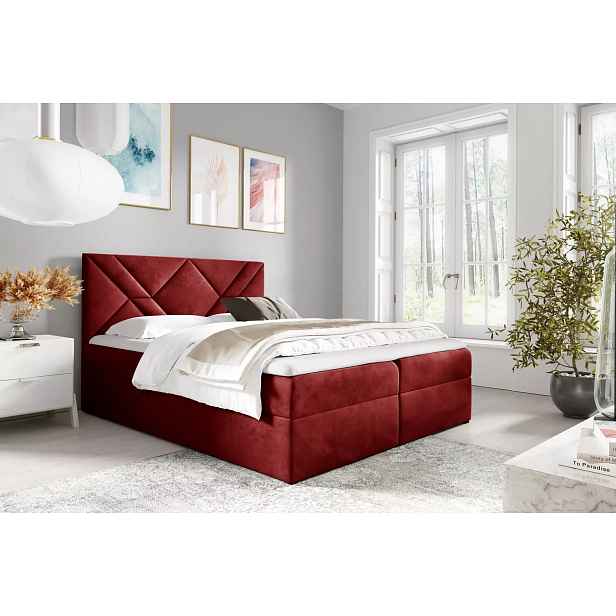 Boxspringová postel ASKOT - 140x220, červená + topper ZDARMA