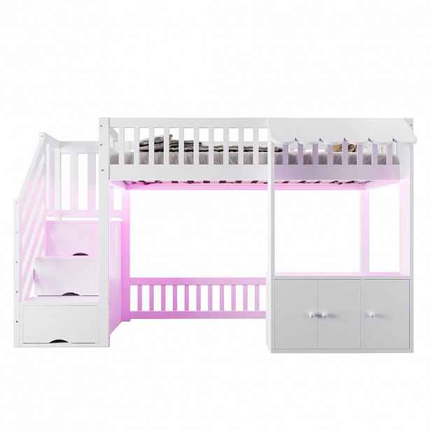 FLIEKS VYVÝŠENÁ POSTEL 90x200 cm Bílá Dřevo Skříň LED
