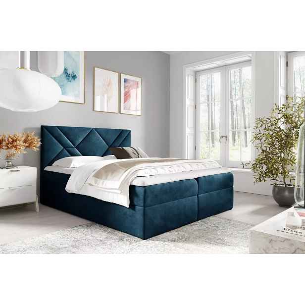 Boxspringová postel ASKOT - 140x220, modrá + topper ZDARMA