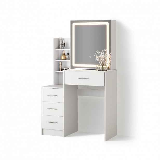 Livinity® TOALETNÍ STOLEK Monza Bílá 80 cm se zrcadlem LED