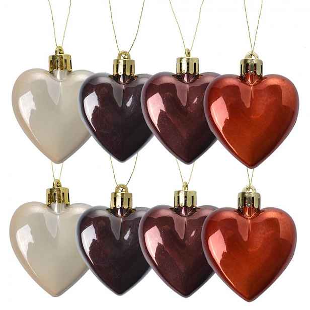 Set 8ks vánoční ozdoba plastové metalické srdce - 5*3*5 cm Clayre & Eef