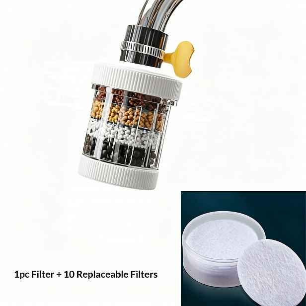 TEMU Sada 11 ks vodního filtru na kuchyňskou baterii: 1 ks filtru + 10 ks vyměnitelných filtračních vložek, vícevrstvý filtr na kohoutkovou vodu,
