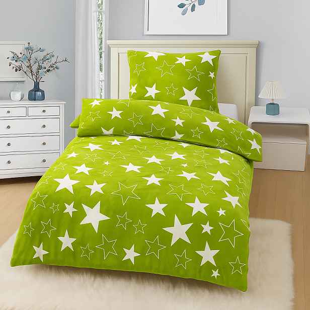 Mikroplyšové povlečení Premium 140x200+70x90 Hvězdy v zeleném