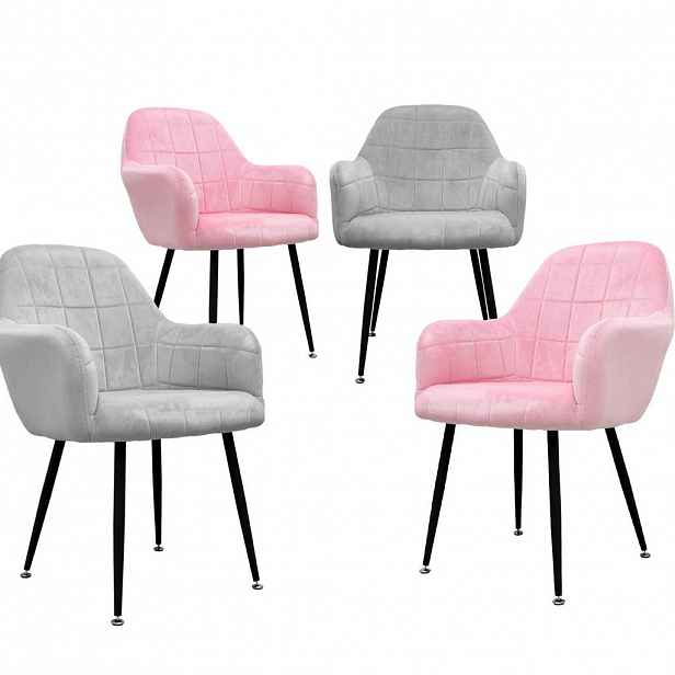 ECD-Germany JÍDELNÍ ŽIDLE, sada 4 ks, šedá-růžová, samet