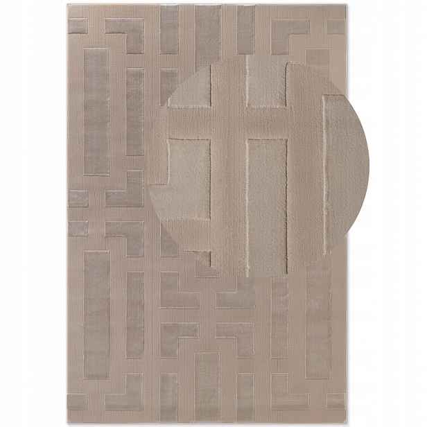 Koberec do obývacího pokoje 160 x 235 cm, plyšový béžový vlas, 3D moderní vzor