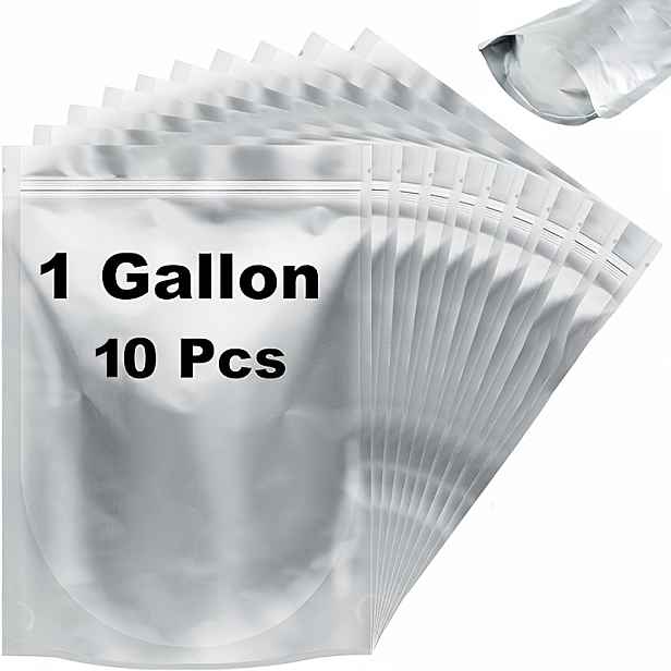 TEMU Vakuové sáčky na potraviny 1 galon Mylar sáčky 10 ks, 10x14 palců, opakované a tepelné těsnění, stříbrné