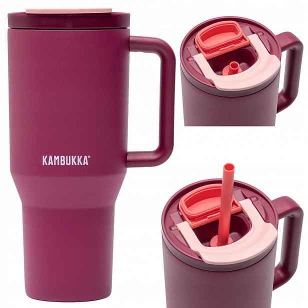 Termohrnek s brčkem Kambukka Rio Tumbler 950 ml Burgundy Bloom láhev