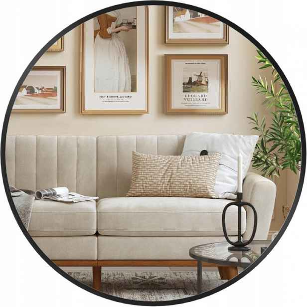 Nástěnné kulaté zrcadlo LWM101BD03, 50 cm, kovový rám, černé