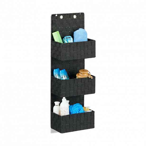 Relaxdays ORGANIZÉR Černý závěsný látkový 3 koše 75 cm