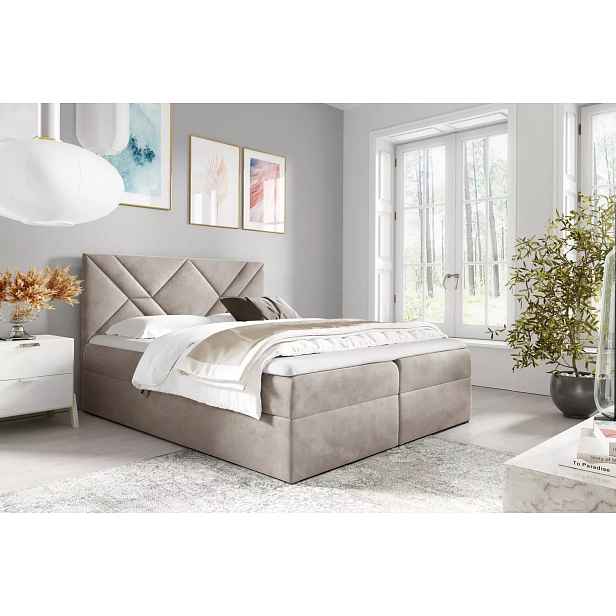 Boxspringová postel ASKOT - 160x220, béžová + topper ZDARMA