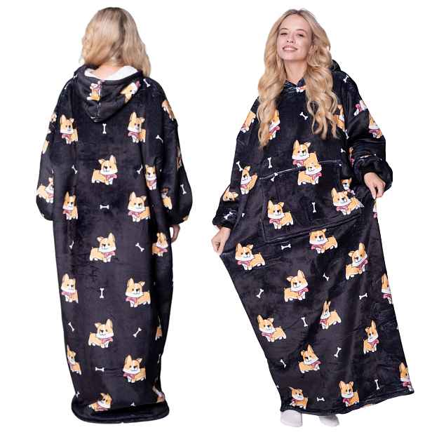 Koc oversize mikina Kostek Tlustá 2v1 Mikinová Deka XXL Corgi Dárek Bluzo Deka