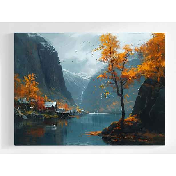 Plakát Skandinávie Norsko Fiord Hory Podzim Pohled 100x75