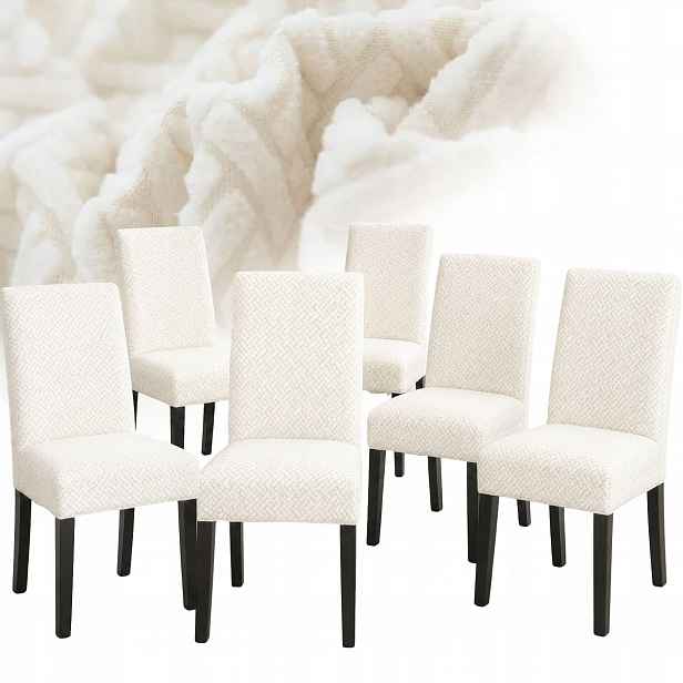 Potah Na Židli Žakárová Jedlička 6 Ks Elastický Silný Oeko-tex Krémový