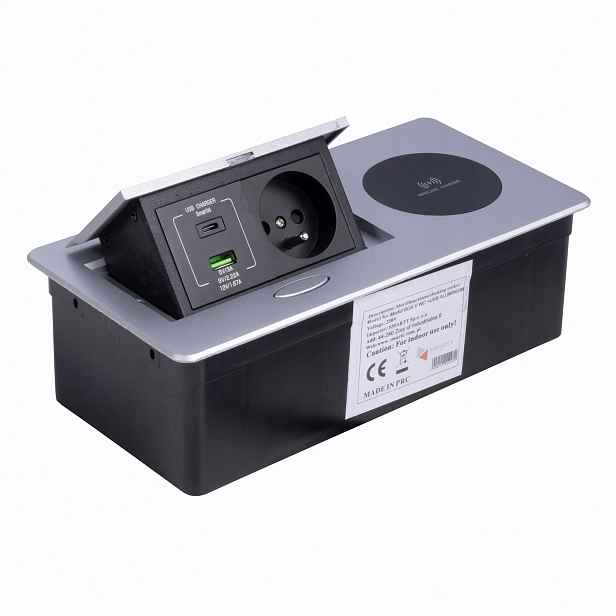 Zásuvka nábytková zapuštěná do desky 1x230V 2xUSB Modulbox II stříbrná