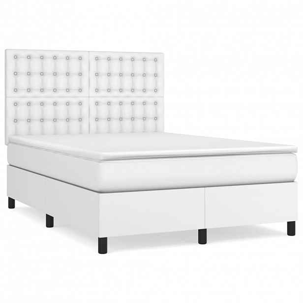vidaXL Box spring postel s matrací bílá 140 x 190 cm umělá kůže