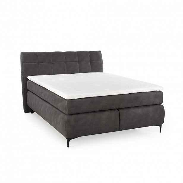 luma-home POSTEL s boxspringem 140 × 200 cm s matrací s bonellovými pružinami H2 včetně topperu, potah z mikrovlákna v tmavě šedé barvě / 20007