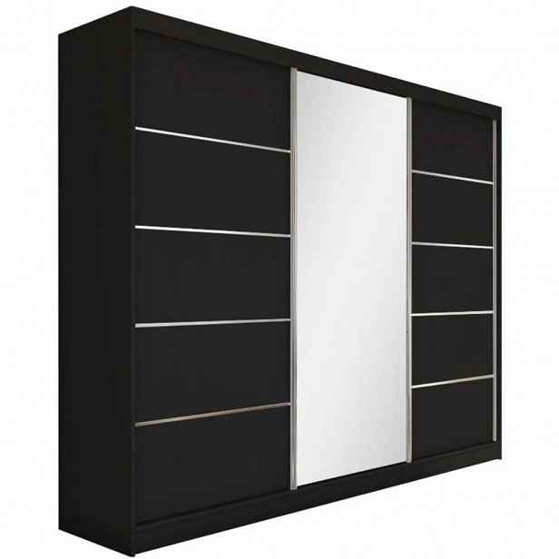 Beautysofa SKŘÍŇ s posuvnými dveřmi Marika 240/216/61 černá se zrcadlem a zásuvkami