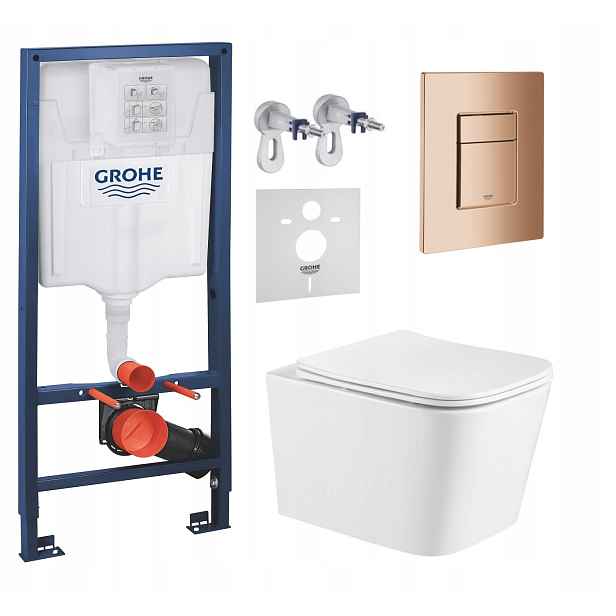 Podomítkový Wc set Grohe s mísou Alba a tlačítkem měď lesk
