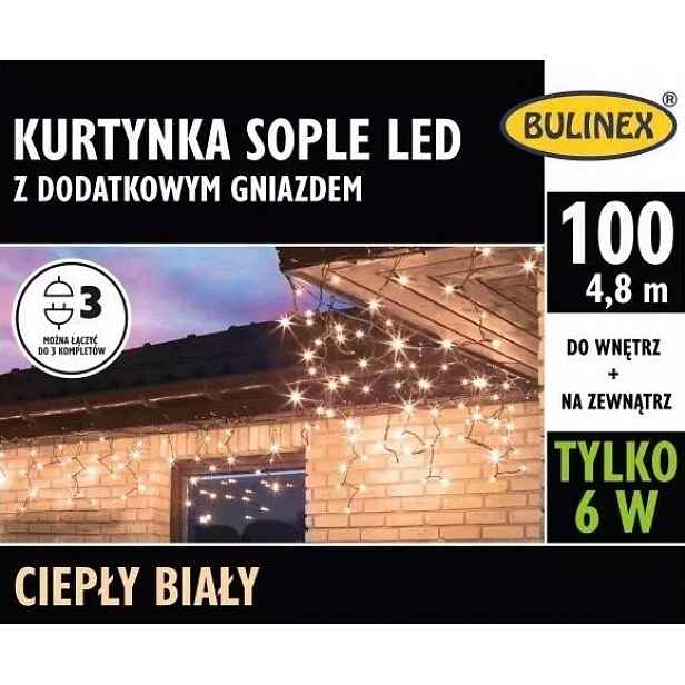 Vánoční osvětlení na stromeček Bulinex Záclona rampouchy 100LED bílá teplá 4,8 m IP44