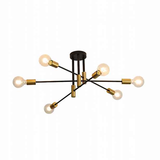 Stropní lampa E27 Lustr Led Černozlatá 6 ramen Moderní do jídelny