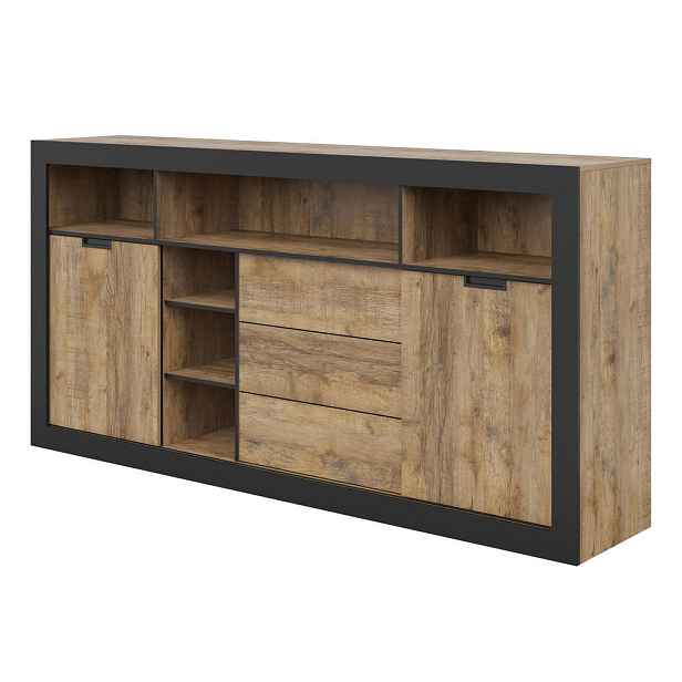 MASSENO KOMODA DAVOR, 220x45x109 cm se 3 zásuvkami a 2 dvířky, dekor dub