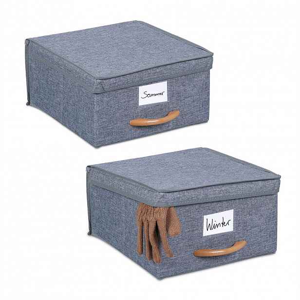 Relaxdays BOX Šedá Přírodní 2dílná-sada s víkem textil