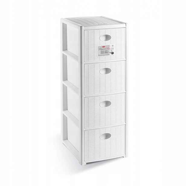 Úložný plastový regál Elegance Slim, 4 zásuvky, bílý