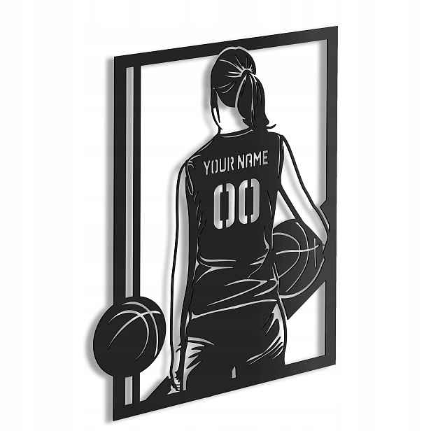 Basketbal s vaším jménem Dřevěný 3D obraz Dárek Dekorace interiéru