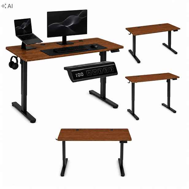 Elektrický psací stůl 140 x 60 cm s nastavitelnou výškou 72-118 cm, tmavý dub