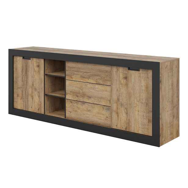 MASSENO KOMODA DAVOR, 220x45x85 cm se 3 zásuvkami a 2 dvířky, dekor dub