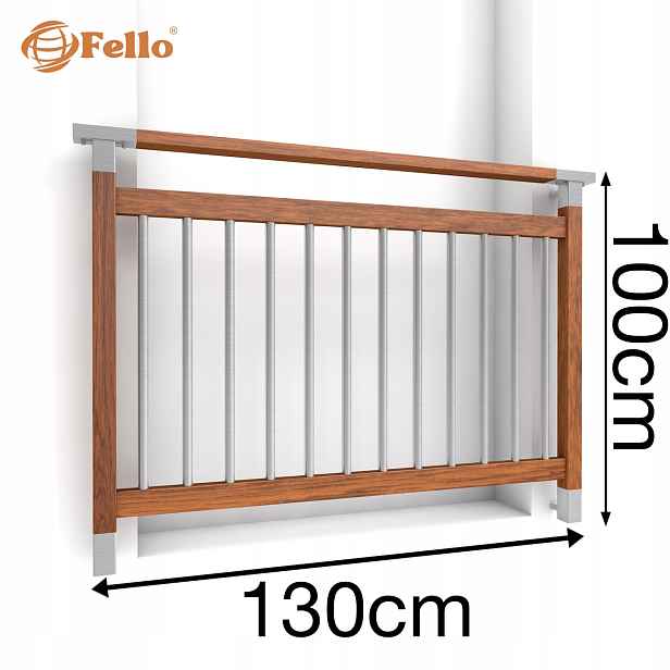 Modern Francouzský balkon 130 cm Zábradlí Dřevo