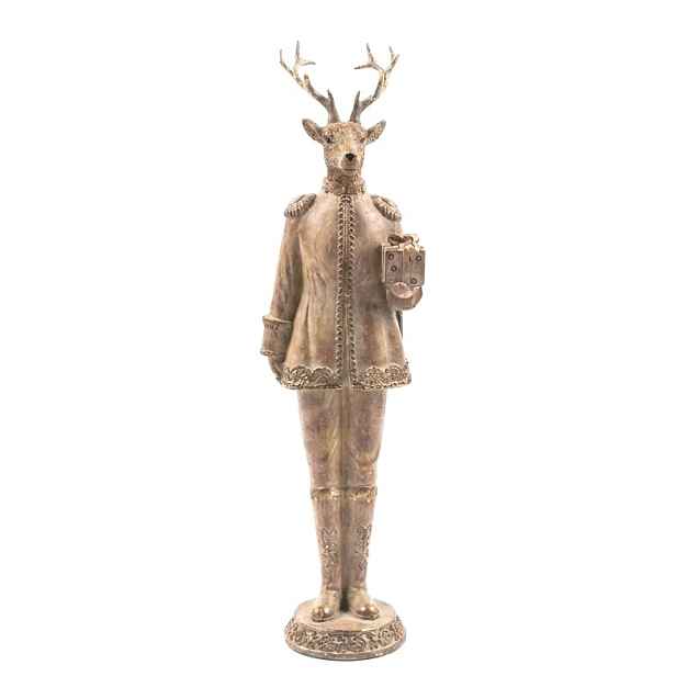 Mondex Vánoční figurka Santa Lila Jelen s dárkem 41 cm béžová