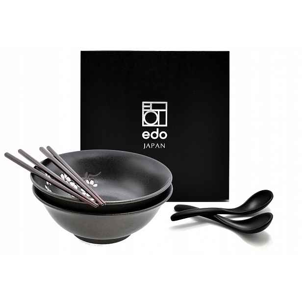 Sada 2 misek s lžícemi a paličkami Ramen Anemone Black 1100 ml Box