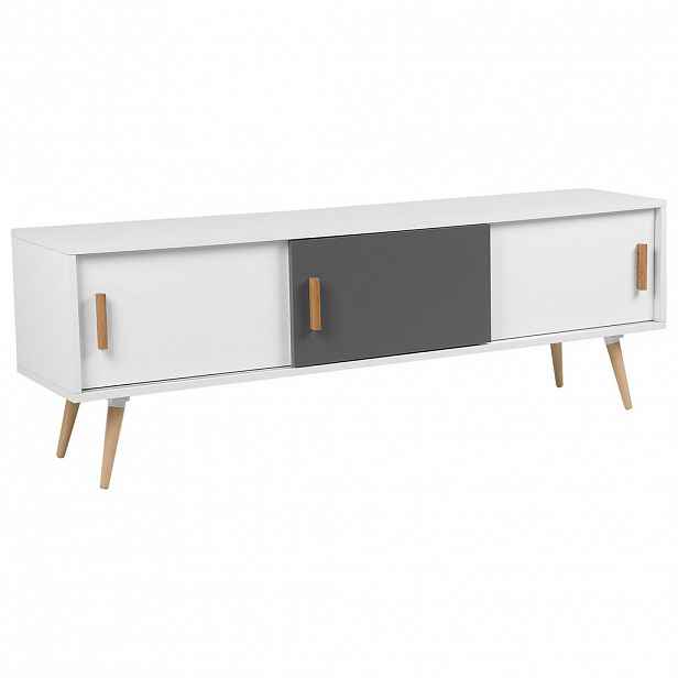 Beliani TV STOLEK Bílý, Šedý, Světle hnědý INDIANA 40/160/55 cm