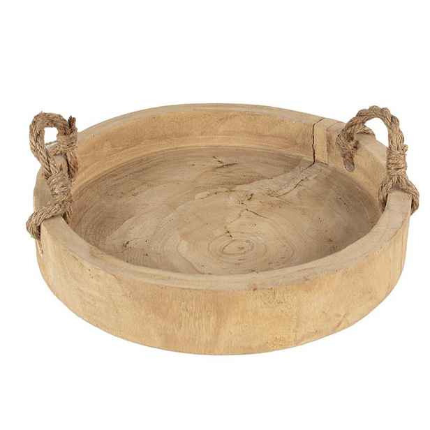 Dřevěný kulatý tác/ podnos s jutovými uchy -  Ø 35*6 cm Clayre & Eef