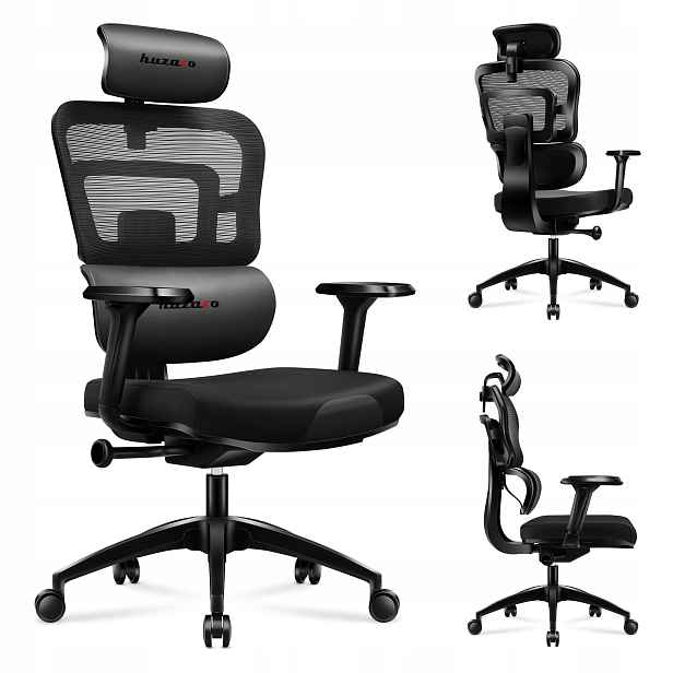 Ergonomická herní židle Huzaro černá, otočná, herní židle z ekokůže