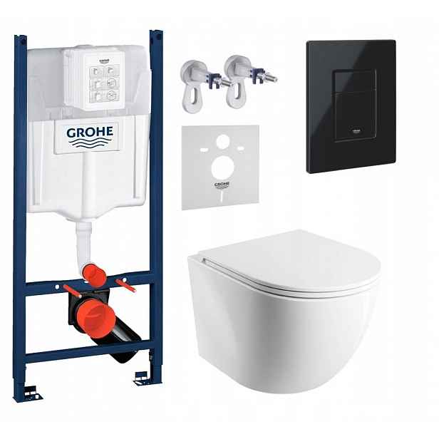 Sada Wc Grohe Rapid s mísou Wc Rimless Cmwbp a tlačítkem černý lesk
