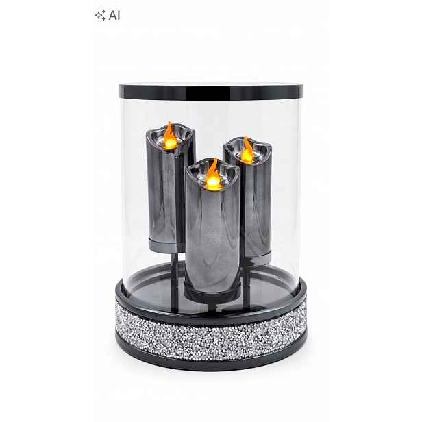 Svícen Kandelabr Ignis Cylinder Led 3 svíčky Grafitové krystaly 24.5 cm