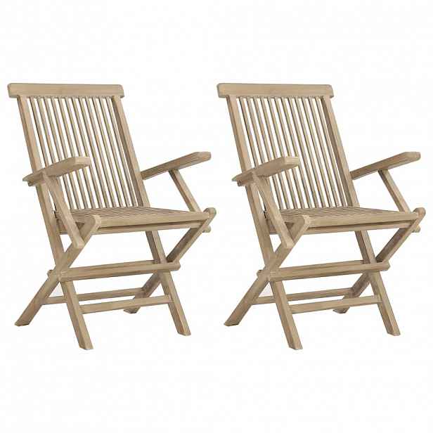 vidaXL Skládací židle 2 ks šedé 56x61x89 cm masivní teak