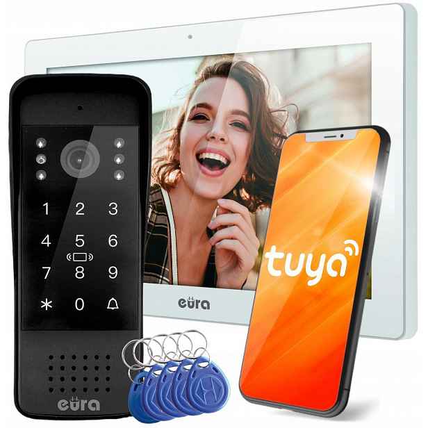Videotelefon Eura VDP-86A3 10" Bílý Wifi Tuya S Čtečkou, Kamera 2 Mpx