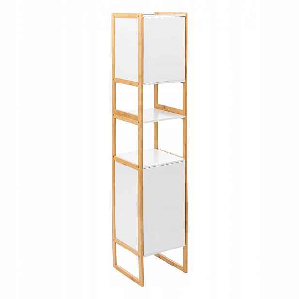 Vysoký Bambusový Koupelnový Regál 33X33X170 CM Z Mdf Desky, Bílý