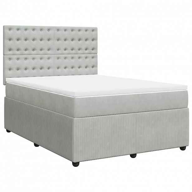 vidaXL Box spring postel s matrací světle šedá 160x200 cm samet