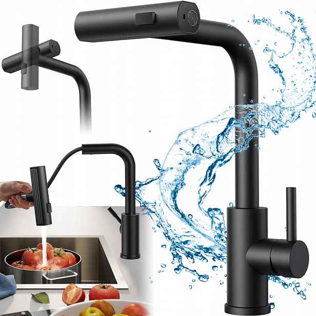 Kuchyňská baterie Dřez Mixér Nerezová Ocel se 3 režimy Vytahovací Sprcha