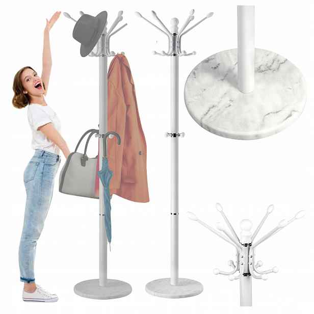 Massido MS-843 Stojanový věšák na oblečení, 16 háčků, 175 cm, bílý