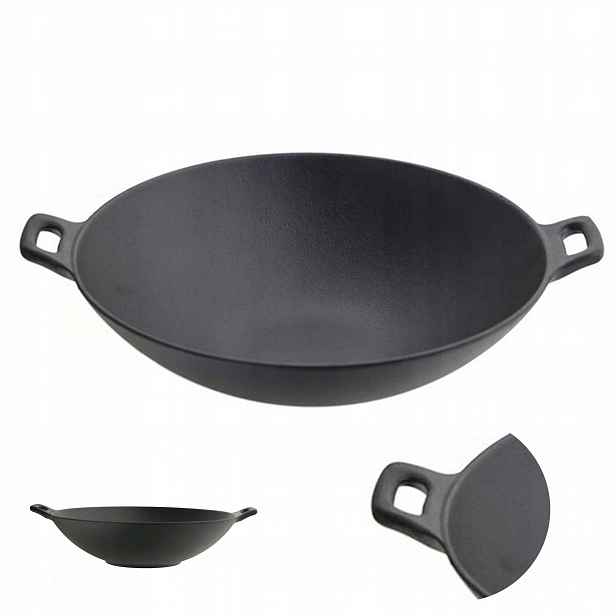 Pánev Wok Litinová Velká 36 cm Těžký Odlitek Z Litiny Černá Pevná