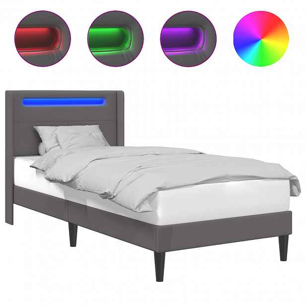 vidaXL Rám postele s LED pásky s čelo Šedá 80 x 200 cm Umělá kůže